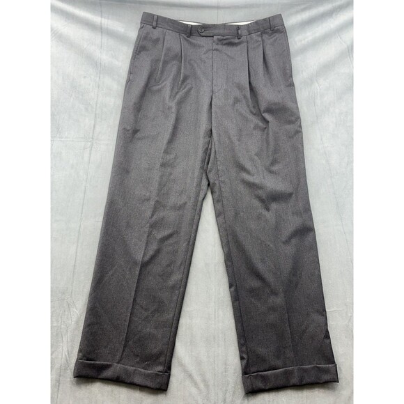 Lauren Ralph Lauen Total Comfort Dress Pants Mens 38x32 Gray Pleated Cuffed - Picture 3 of 11